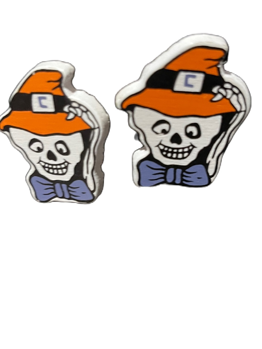 Kids Halloween Skeleton Hat Earrings - Orange & Purple - Picture 2 of 5